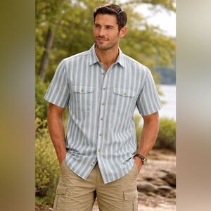 Eddie Bauer Blue and White Striped Casual Shirt